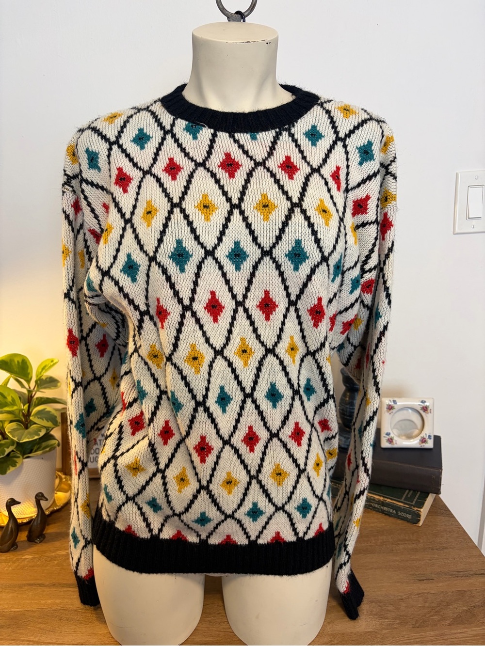 DONMOOR Made in USA Vintage Harlequin Sweater